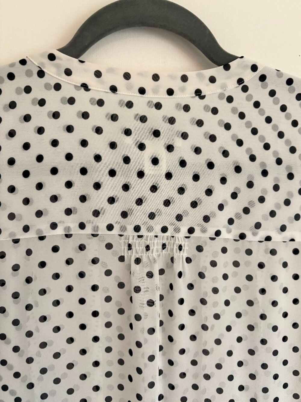 Loft White and Black Polka Dot Sheer Button-Front Ruffle Trim Blouse/Top Size 14 - Picture 5 of 7